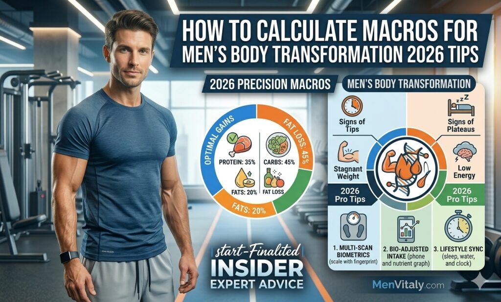 How to calculate macros for men’s body transformation 2026 tips using Menvitaly Macro Calculator.