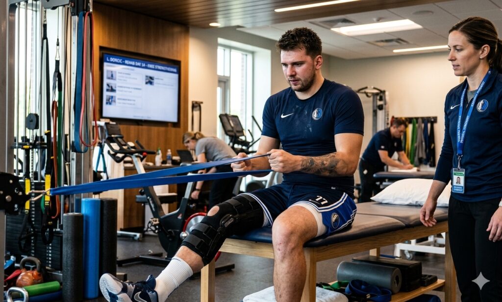 Luka Doncic injury recovery analysis featuring knee stability and athletic performance.