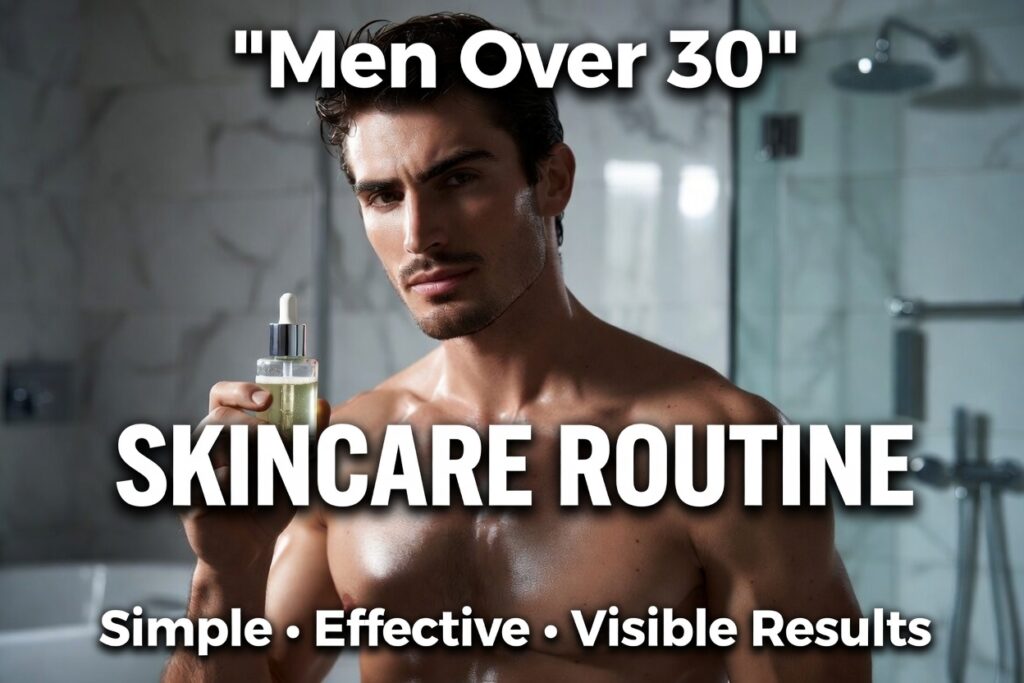 A disciplined man following a Men’s Skincare Routine for Beginners Over 30 using quality products.